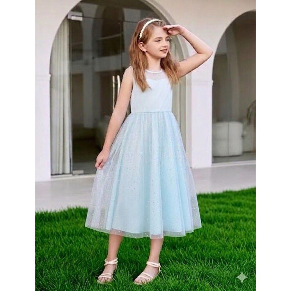 BIN3 NWOT Girls 14 Ice Blue Contrast Tulle Sparkle Dress Formal Party Dance